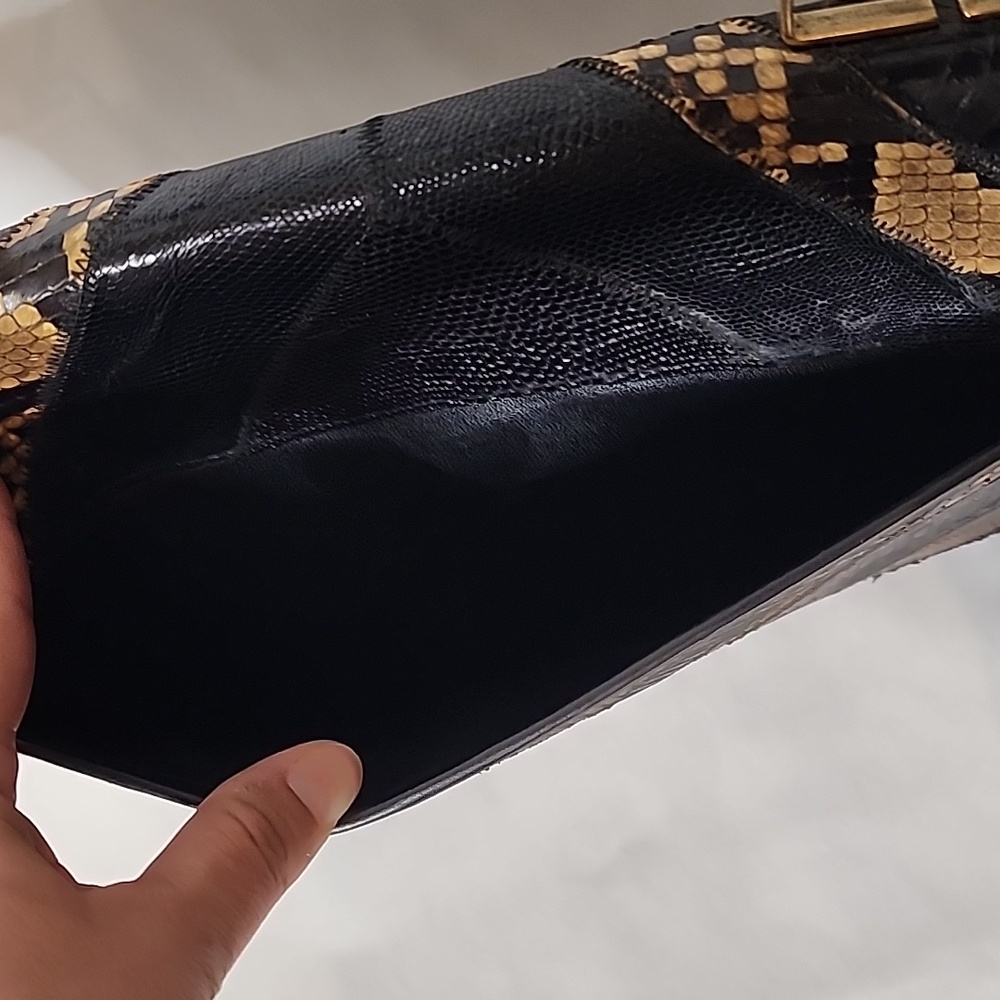 Vintage 1970s Python Snake Lizard Patchwork Clutc… - image 5